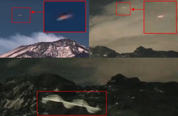 В Мексике около двух вулканов камеры зафиксировали несколько НЛО